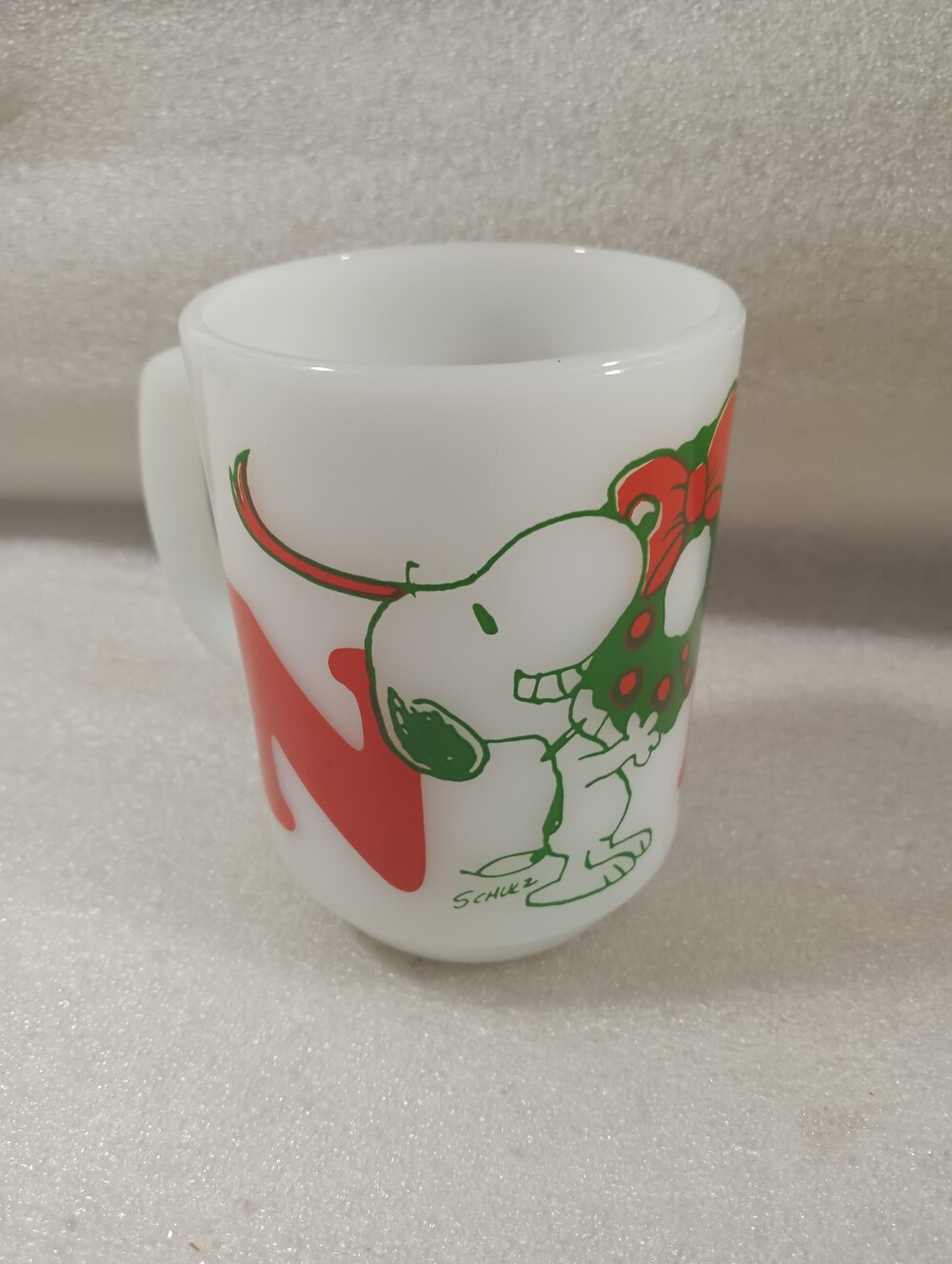 Vintage Fire King Snoopy Noel Mug Coffee Cup Milk Glass